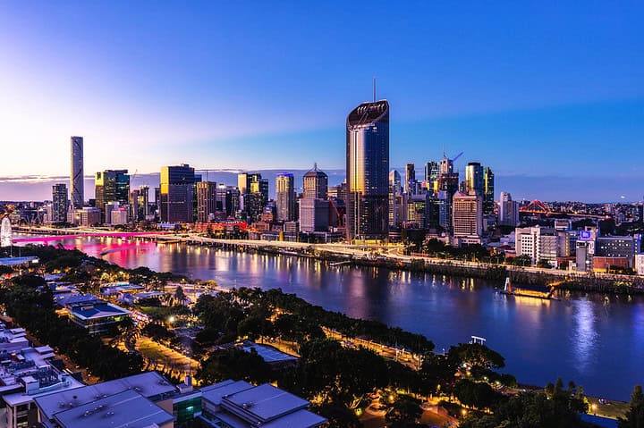 Brisbane skyline view at twilight, Australia.