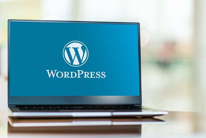 WordPress logo on laptop screen
