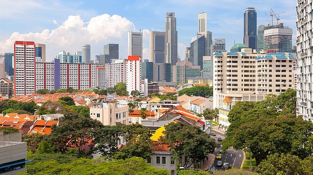 Urban skyline with residential and skyscraper buildings